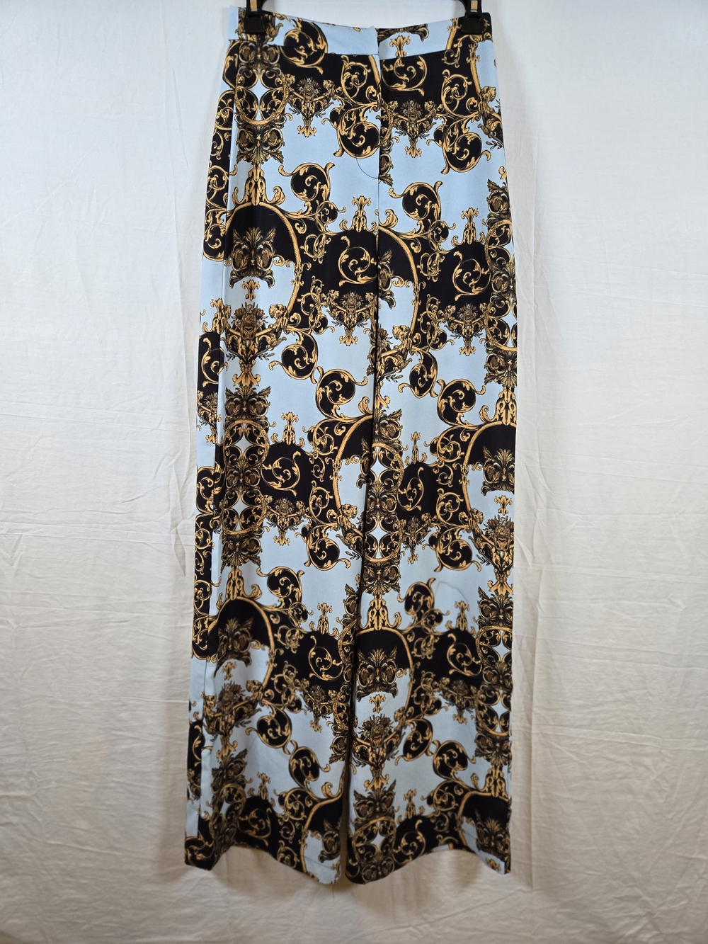 Baroque Print ASOS Flowy Pants  in Light Blue and Gold